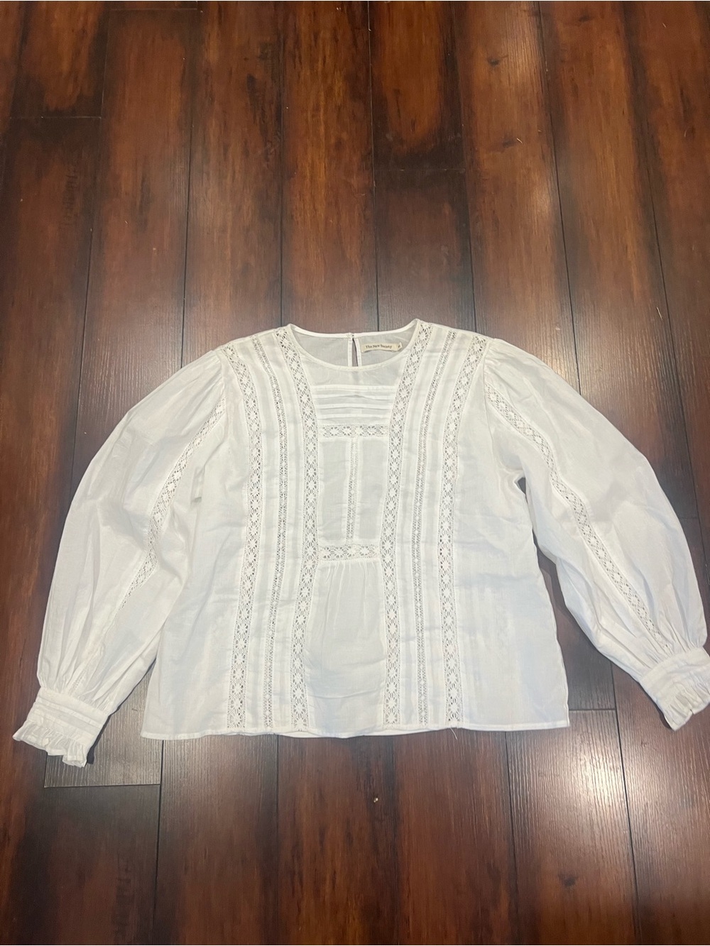Women's White Lace-Panel Peasant Blouse